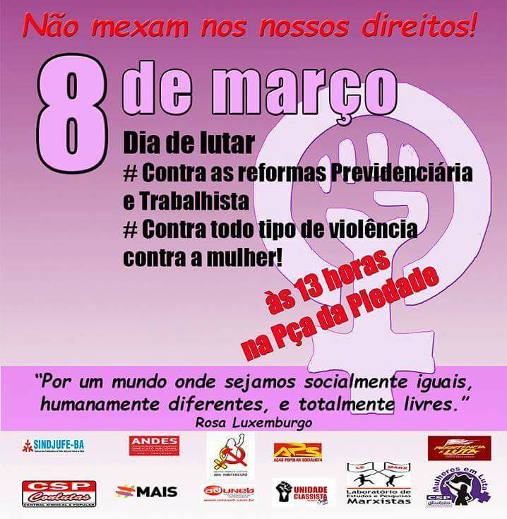 Agenda da CSP-Conlutas BA para o 8 de março